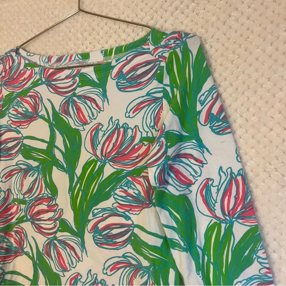 Lilly Pulitzer Floral Top Cotton Blend 3/4 Sleeves Green Pink Blue Classic Small - Picture 6 of 8